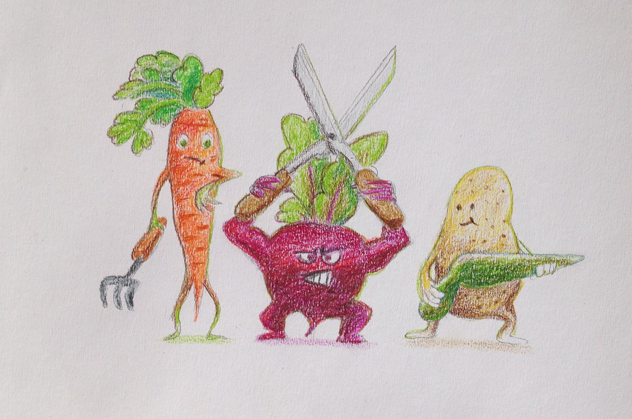 dessin aux crayons de couleur de légumes