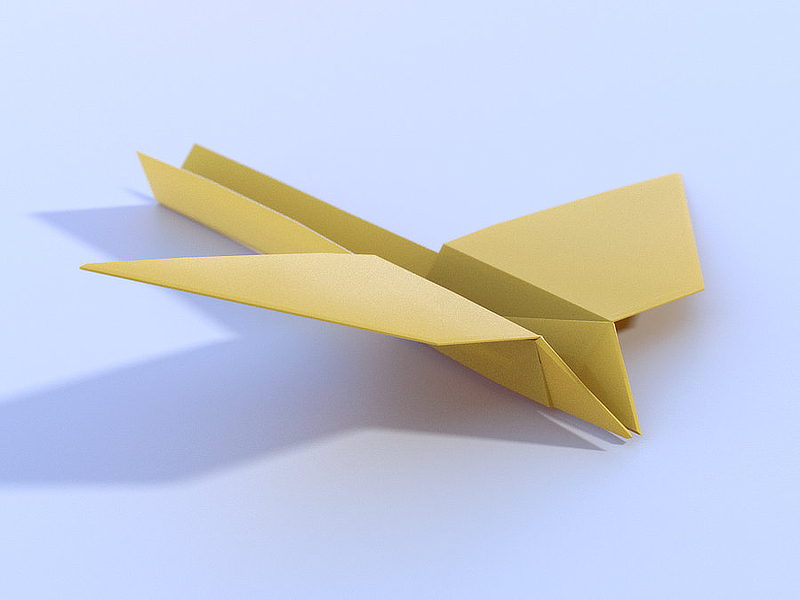 3D origami paperplane yellow